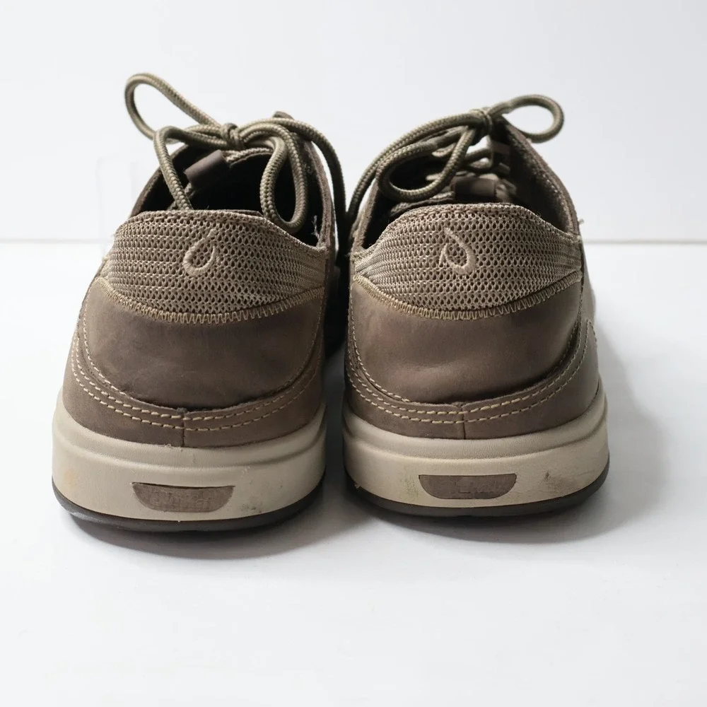 OluKai Makia Lace Mens 13 Brown Leather Mesh‎ Walking Shoes 10362-1028